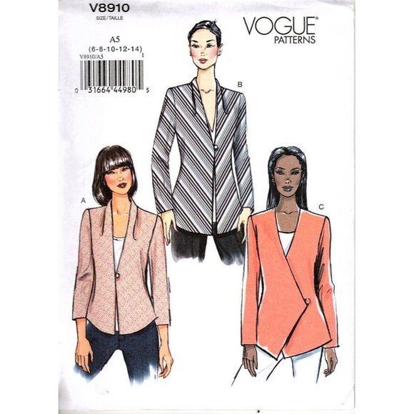 Vogue V8910 Misses 6 to 14 Lined Asymmetrical Jacket Sewing Pattern New - Picture 1 of 2